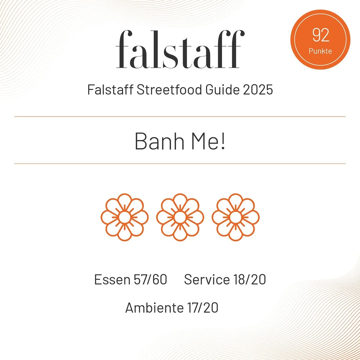 WOW. 92 Punkte im neuen @falstaff.magazin Streetfood Guide 2025.

Zum ersten Mal dabei &ndash; und gleich so ein Ergebnis. Wir sind stolz, &uuml;berw&auml;ltigt und einfach nur dankbar.

Danke an unser Team, an alle, die mit uns schuften, schnippeln,