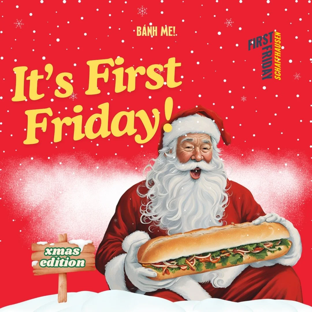 Wir freuen uns auf den letzten @firstfriday_schaffhausen des Jahres! 

Wie immer gibt es feine Streetfood-Specials wie B&ograve; Kho und Pad Kaprow und feine Drinks.

Wir freuen uns auf euch!❤️

#banhme #schaffhausen #firstfriday