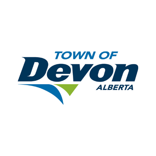 Logo for Town of Devon, Alberta with stylized blue and green design elements.