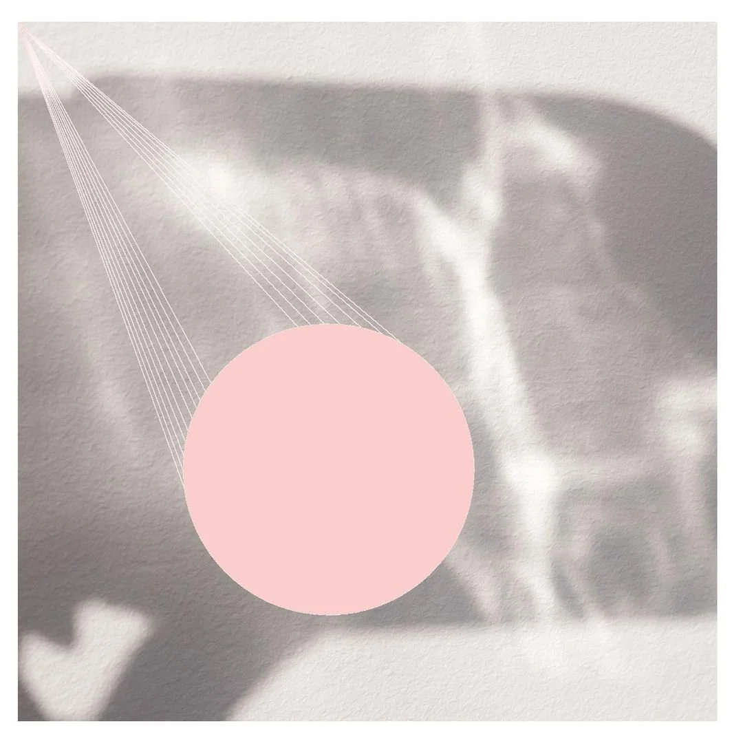 Digital abstract collage exploring the concept of ‘Awareness.’ Image shows shadow photography with pink and white graphics.