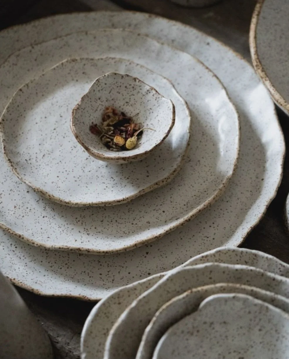 Handmade ceramic bowls and dish set.