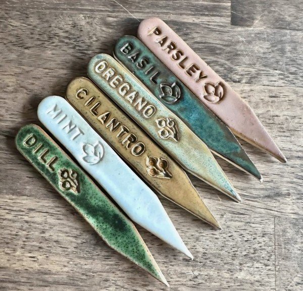Example of finished clay garden markers.