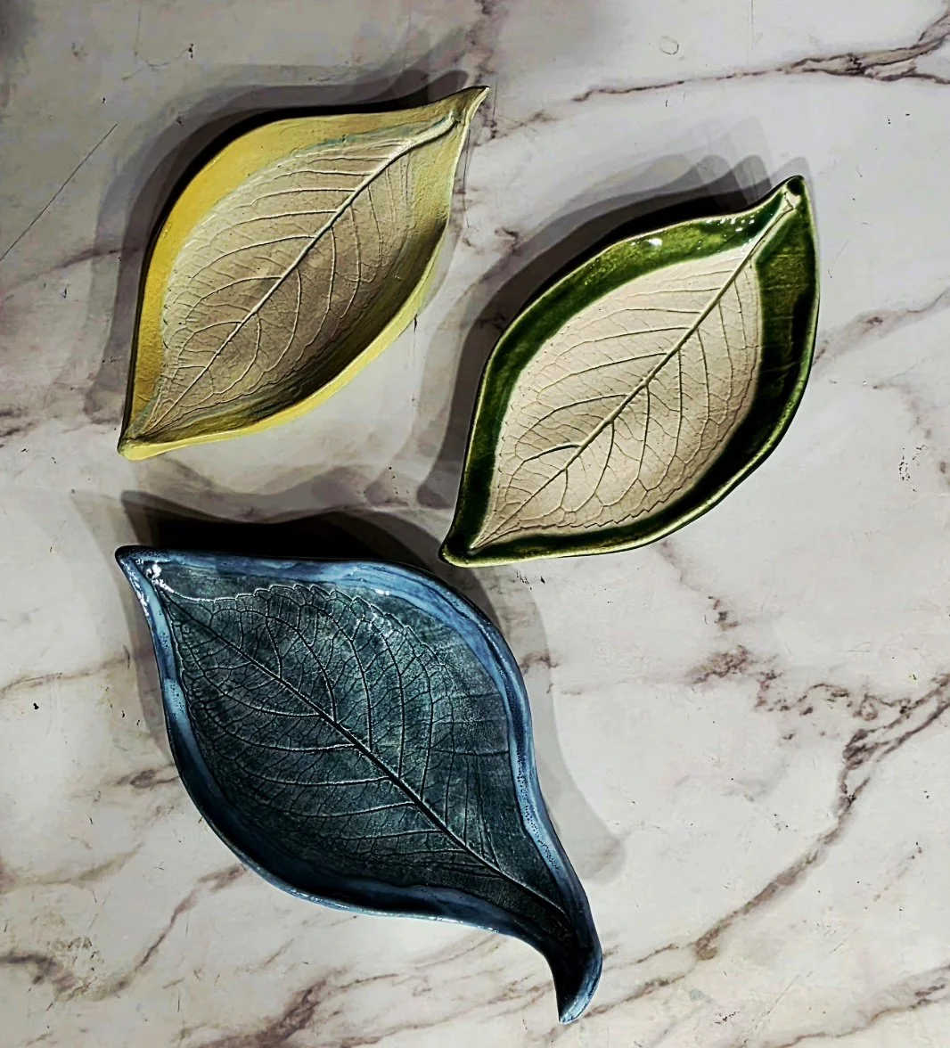 Handmade leaf shaped trinket bowls.