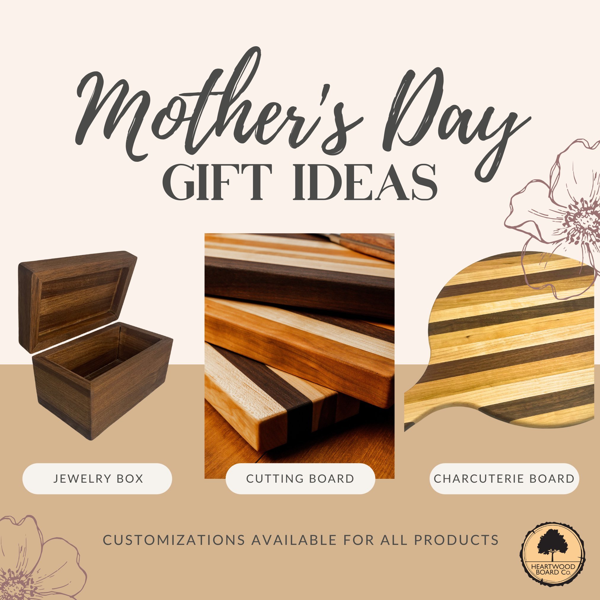 Choose the perfect Mother's Day gift this year ✨ 

Shop online or send us a message to get your gift ready before the holiday. 🫶

-- 

#supportlocal #gotogtown #lex #kitchen #shoplocal #handcrafted #woodworking #scottcounty #charcuterie #cuttingboar