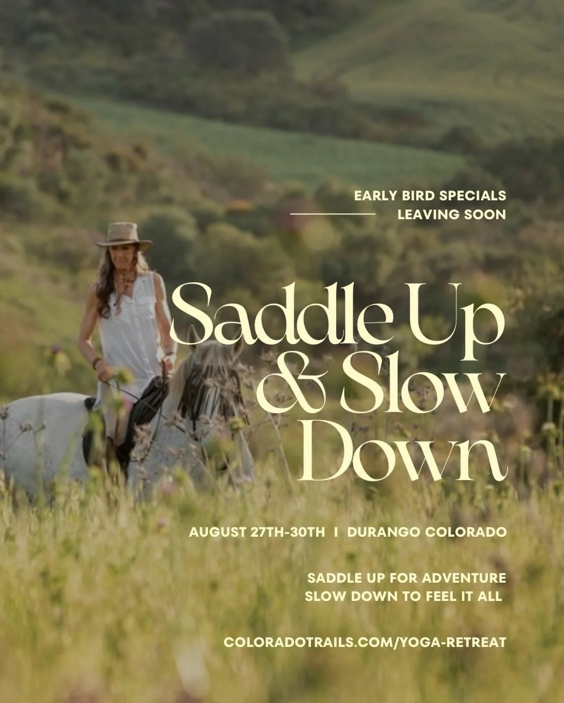 🌄🐎 Saddle Up &amp; Slow Down 🧘&zwj;♀️✨

Imagine a weekend where you trade busy schedules for mountain air, morning yoga, peaceful trail rides, and soaking under a sky full of stars.

I&rsquo;m excited to be partnering with Colorado Trails Ranch an