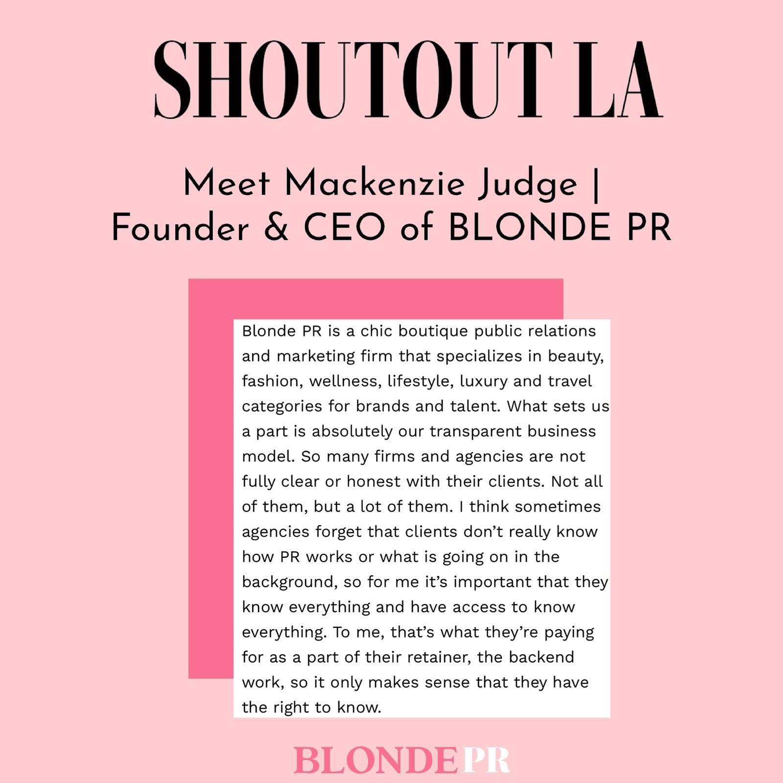 Starting Blonde PR has been no easy task, but our founder @mackenzieejudgee shares some of her tips &amp; backstory on our first year in review in the latest @shoutoutlaofficial 💋

#blondepr