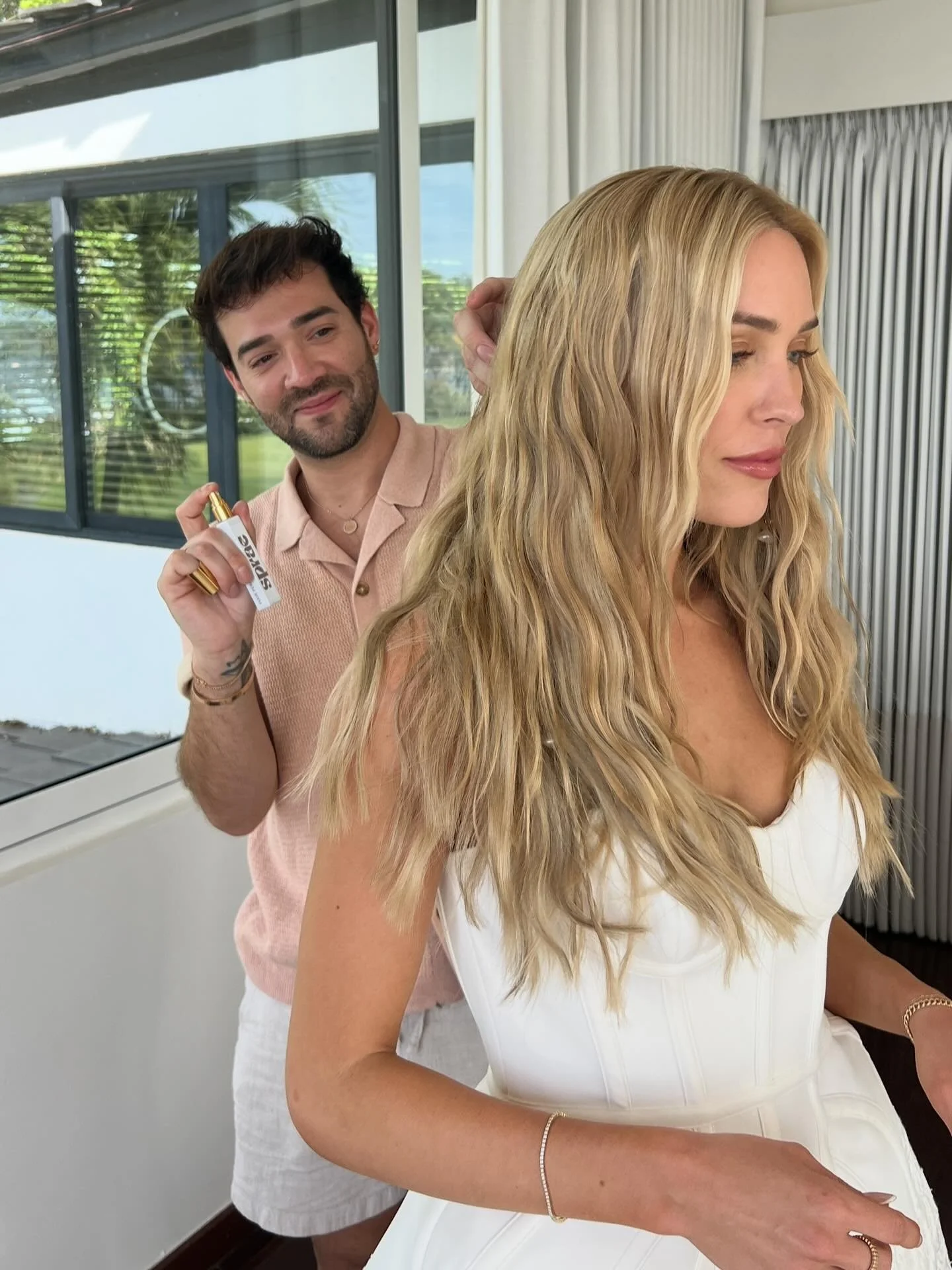 @cassierandolph getting &ldquo;sprae&rsquo;d&rdquo; for her wedding day by @josephmhair 💍 @hairsprae 

#blondepr #earnedwithblonde