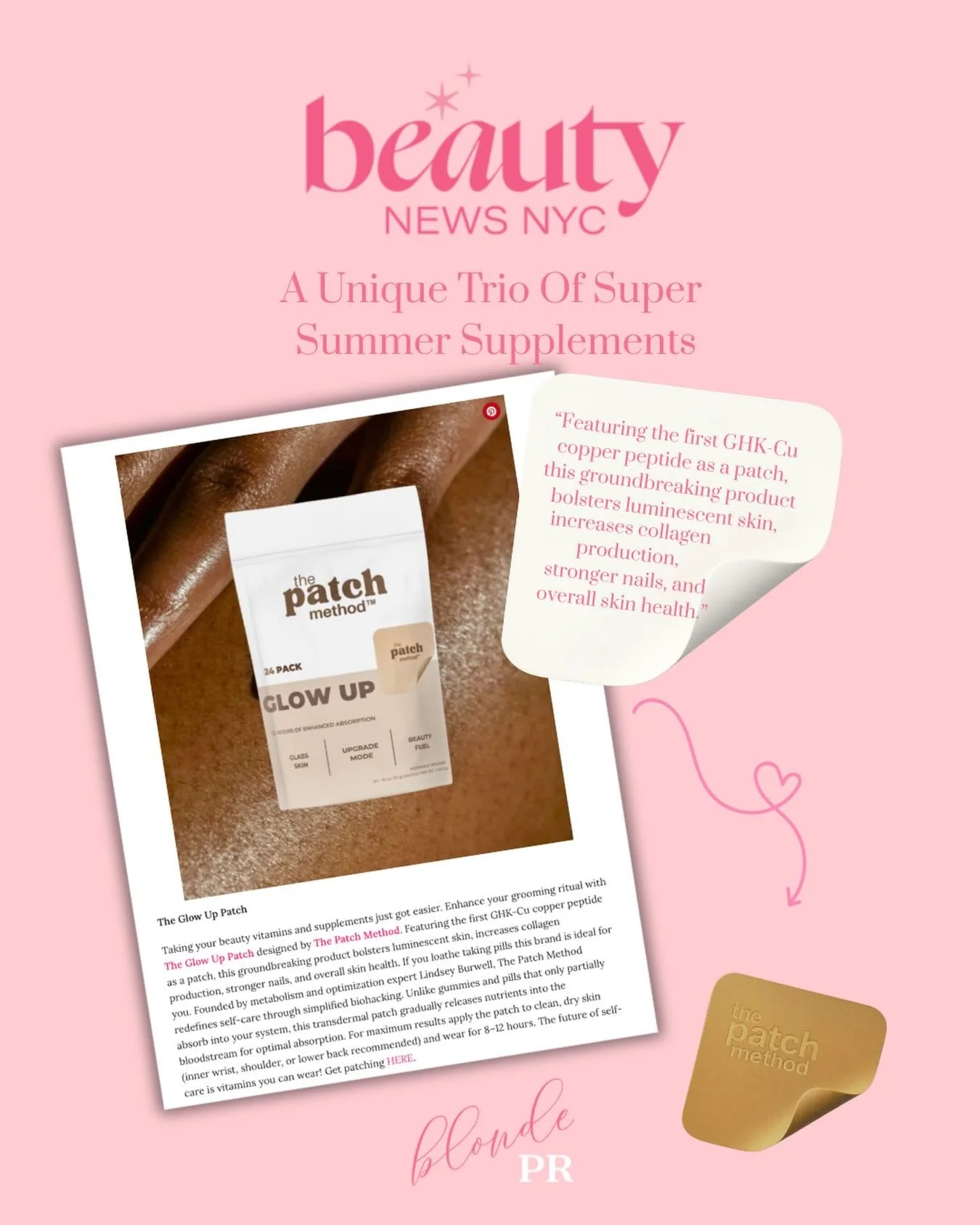 Your summer glow-up is officially here!✨☀️ We&rsquo;re excited to celebrate the launch of @the.patchmethod&rsquo;s newest innovation: The Glow Up Patch, beauty&rsquo;s first copper peptide wearable wellness patch designed to support radiant skin, cel