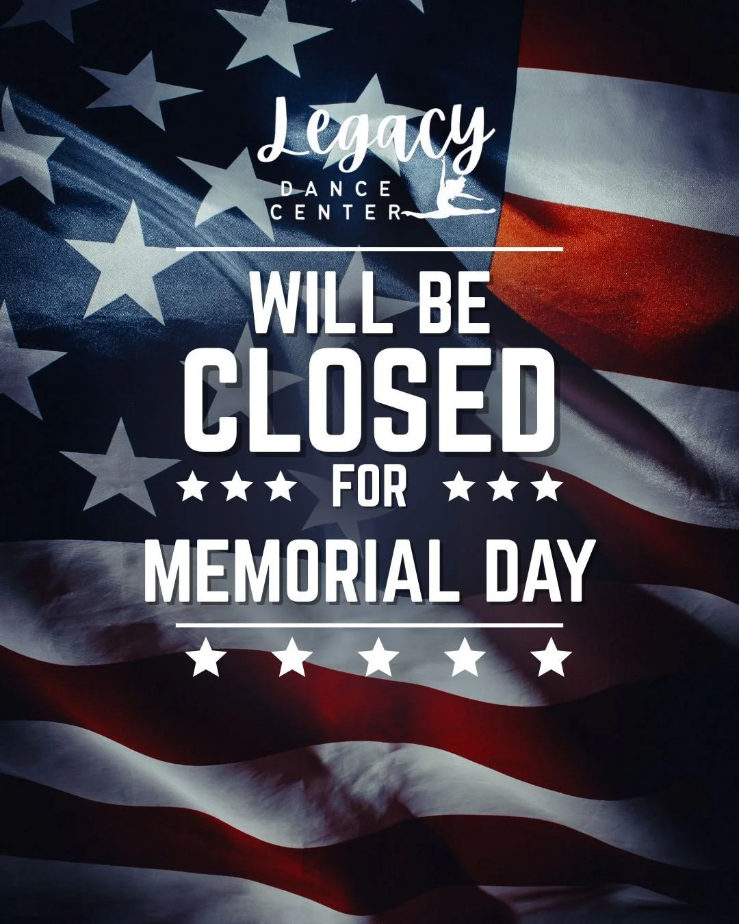 Reminder there will be no classes today, Monday 5/25 in observance of Memorial Day! ❤️🤍💙