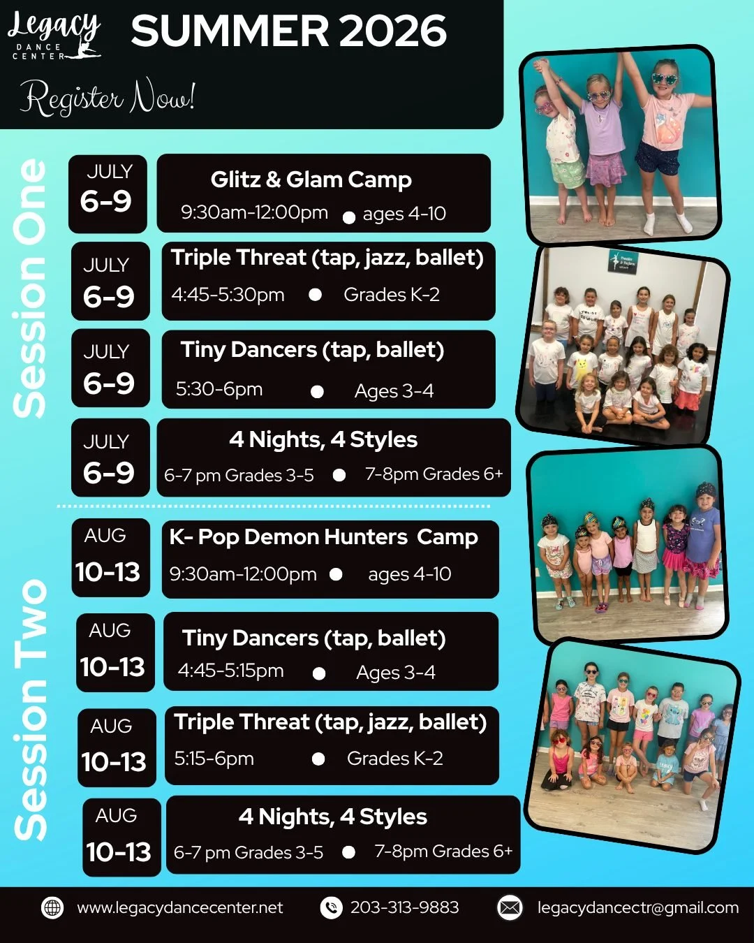 Dance doesn&rsquo;t stop in summer. 💃 Summer is the perfect time to keep growing, stay active, and continue building confidence through dance. ☀️ Register Now!