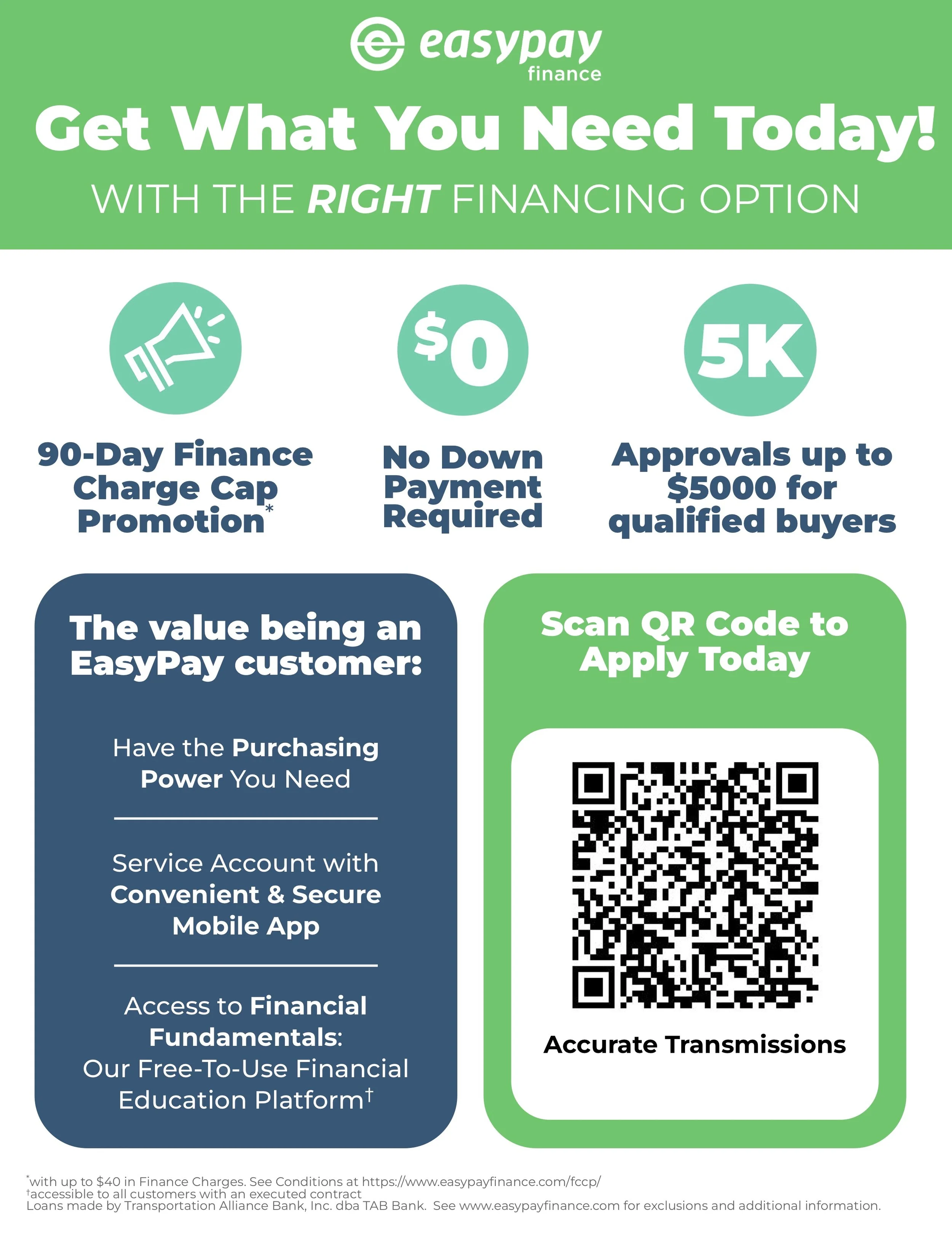 Financing — Accurate Transmissions PLUS