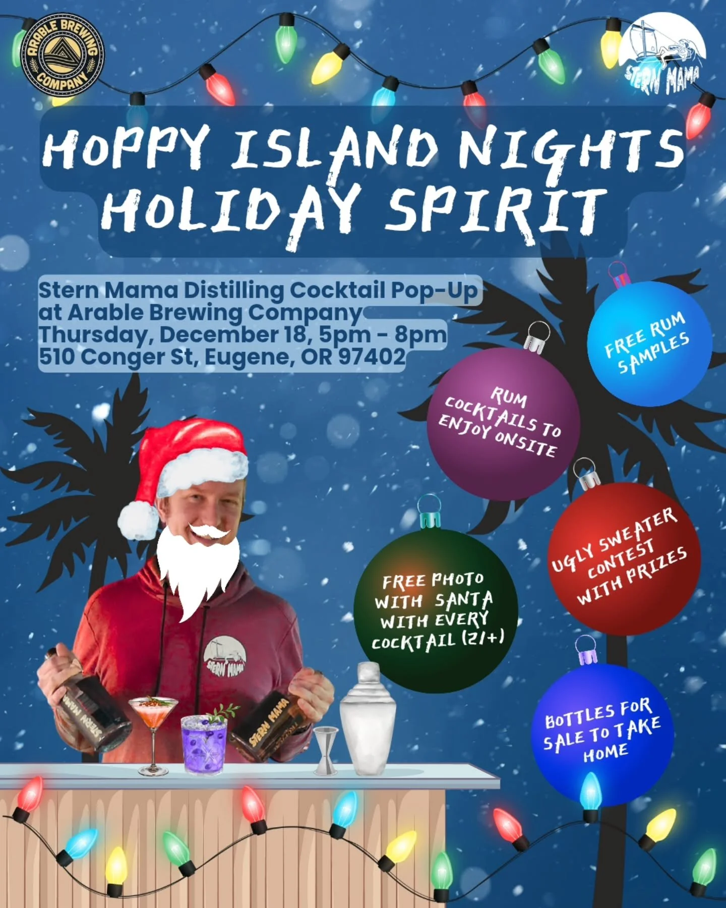 🏝 @arablebrewingcompany is hosting @sternmamadistilling for one last Hoppy Island Nights event in 2025 on Thursday, December 18th, from 5pm - 8pm 🏝

☕️ Stern Mama will be serving festive rum cocktails, including a new hot chocolate concoction ☕️

?