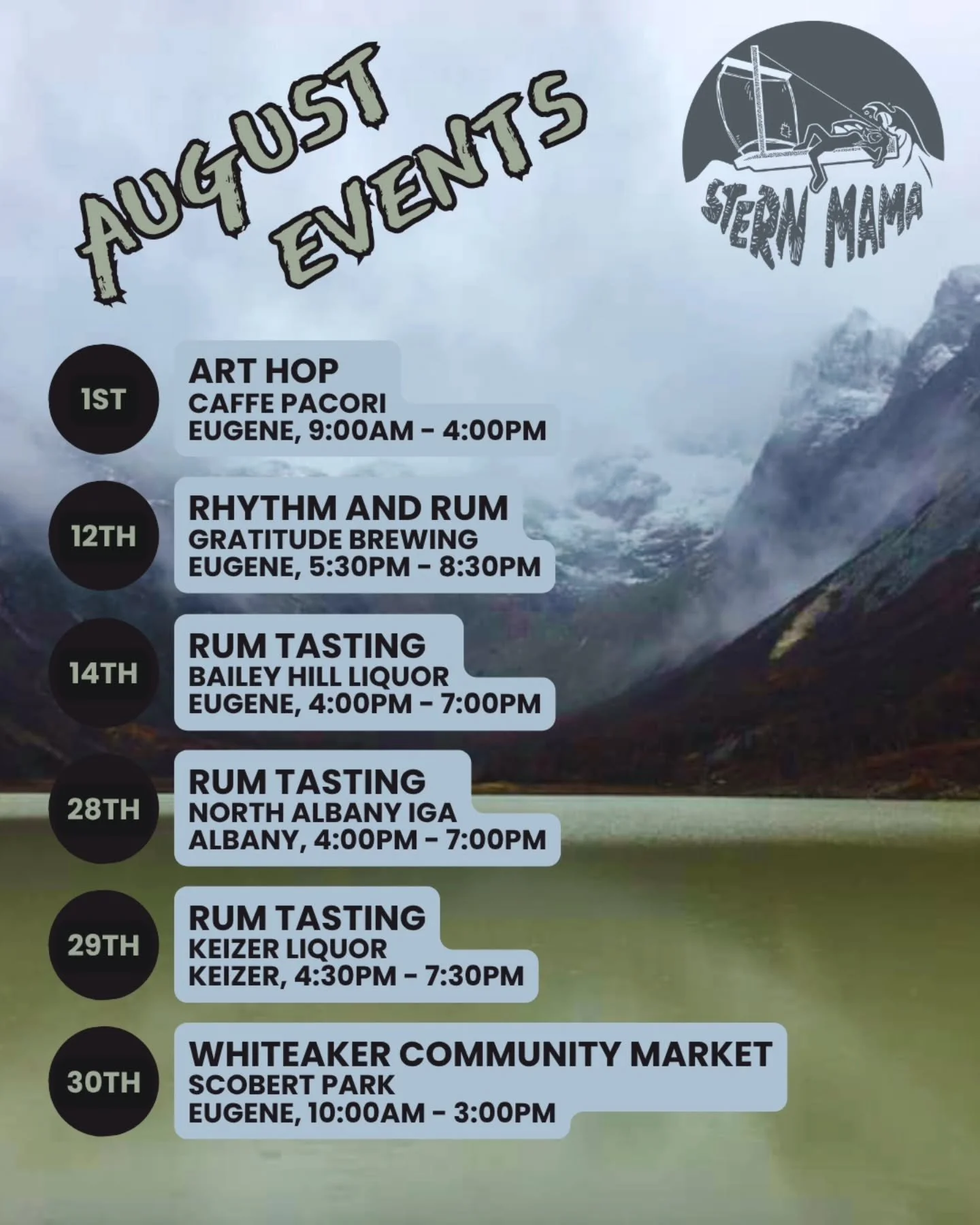 Hard to believe that August starts this week, and we're kicking it off with our first pop up at @caffepacori as part of the @warehousedistrictarthop (8/1)!

We're continuing our Rhythm and Rum series at @gratitudebeer with @corwin_bolt (8/12) and wil