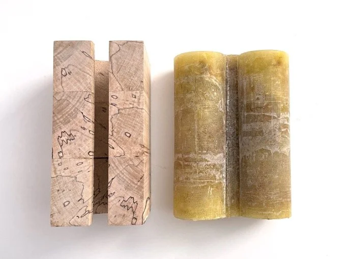 It Didn't Start With Me, 2025. Wood, wax, dandelions, and keyhole hanger, 6 x 3 x 5 in  (15 x 7.5 x 12.5 cm)