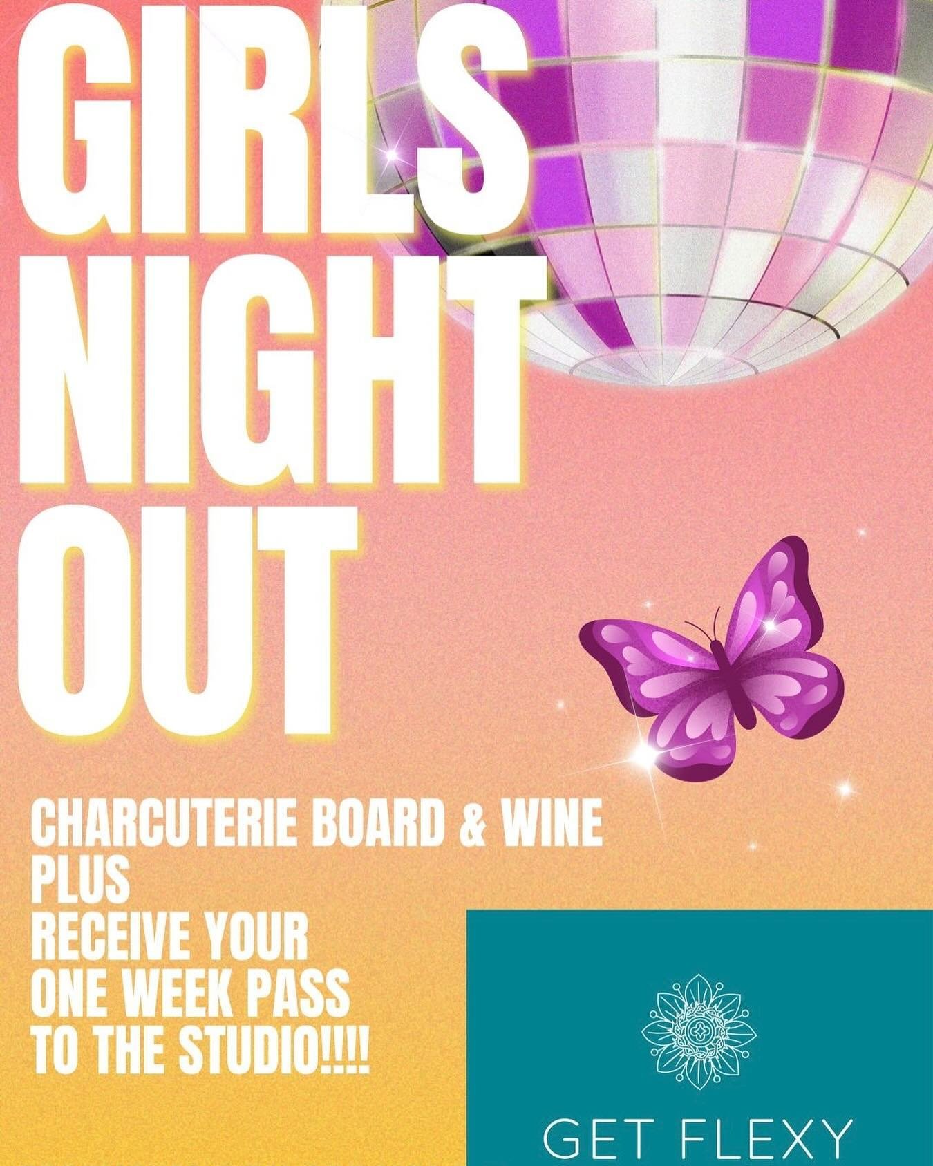 Charcuterie Board, Wine, Sales &amp; more&hellip;. Stop by  and gather your FREE ONE WEEK PASS for Girl&rsquo;s Night OUT!!!