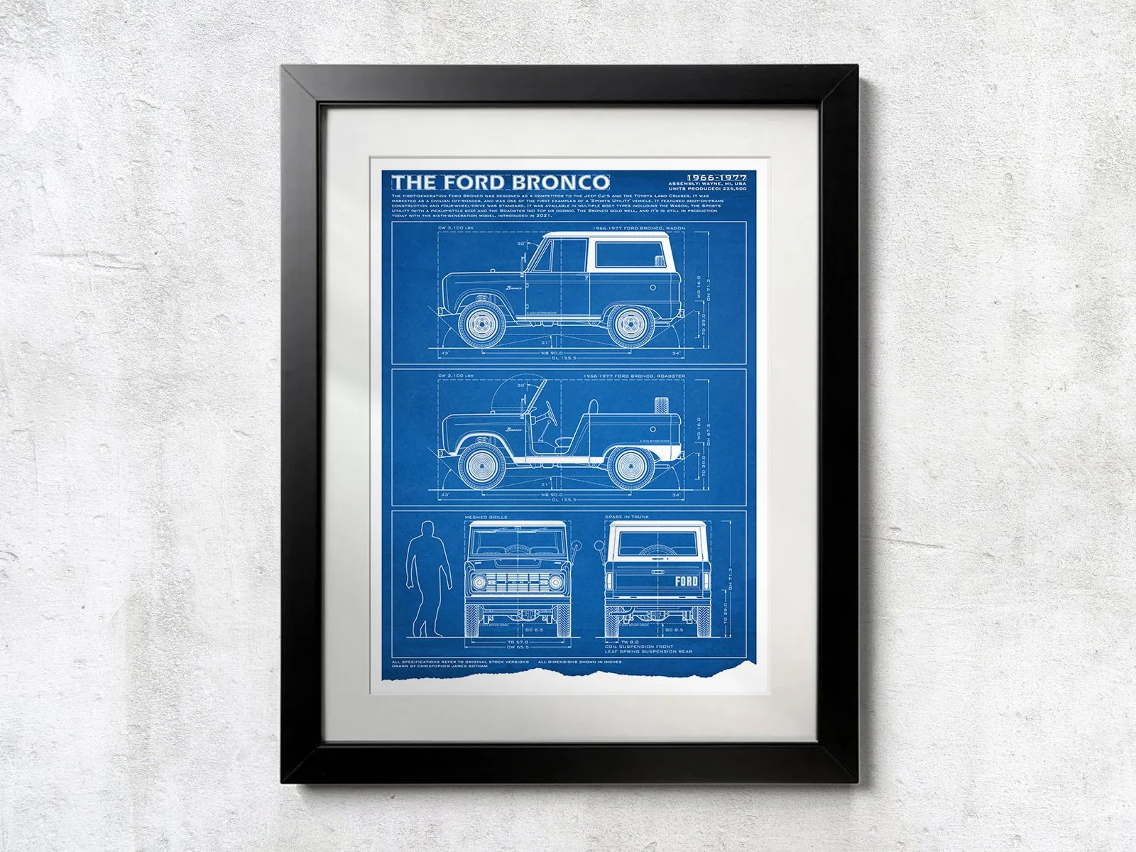Ford Bronco First-Gen Blueprint - Unframed Poster Print