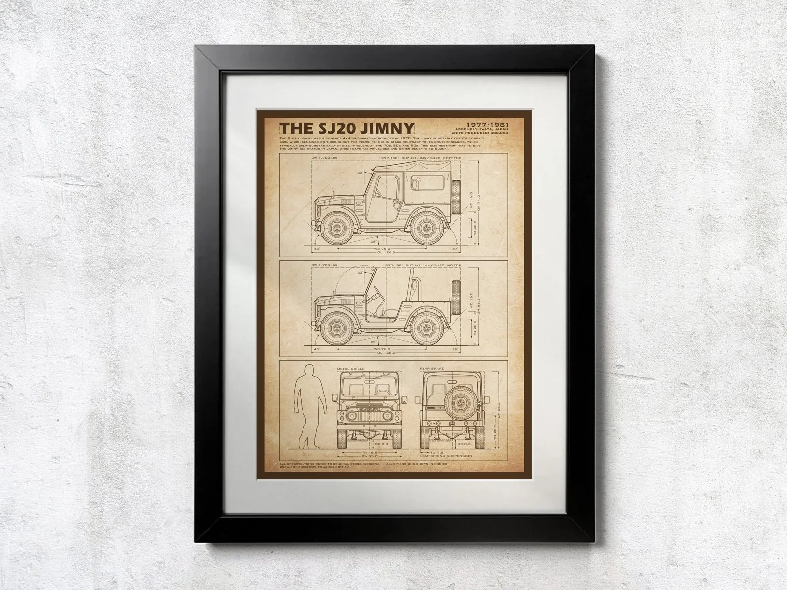 Suzuki SJ20 Jimny Blueprint - Unframed Poster Print