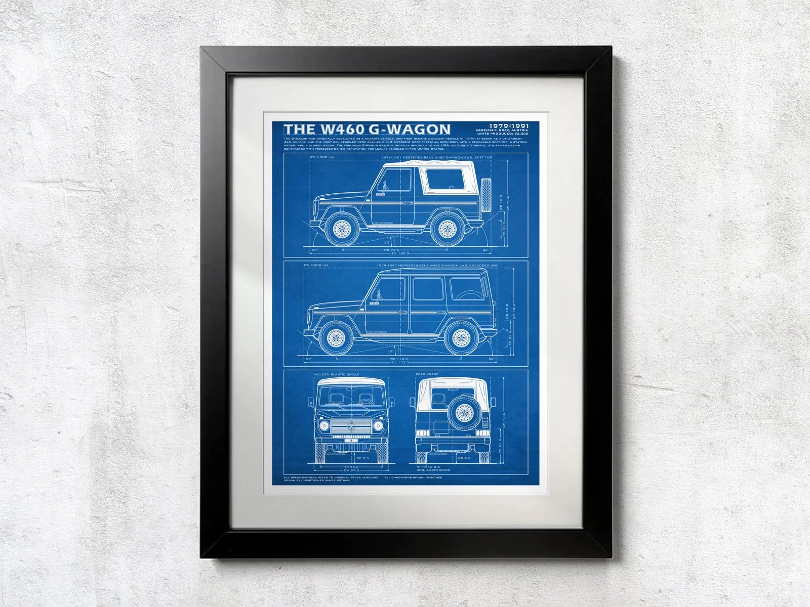 Mercedes Benz W460 G-Wagon Blueprint - Unframed Poster Print