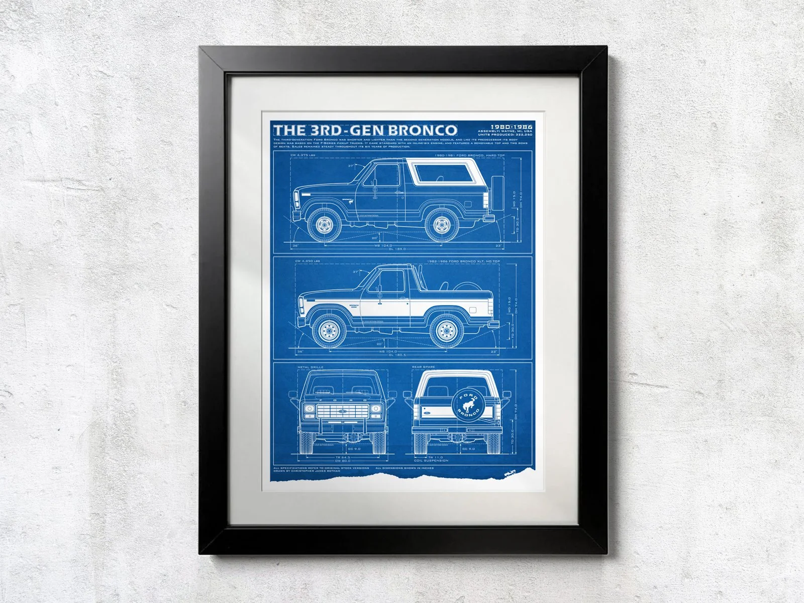 Ford Bronco Third-Gen Blueprint - Unframed Poster Print