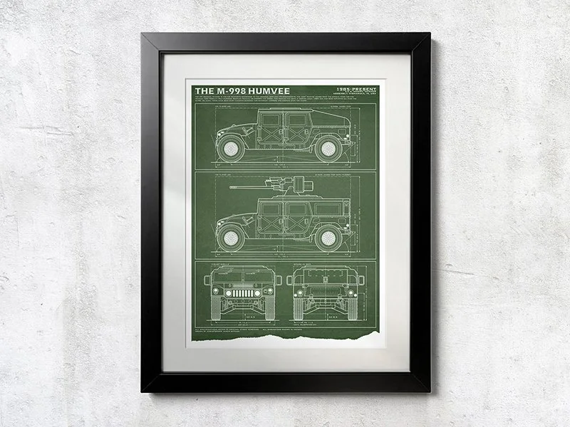 M-998 Military Humvee Blueprint - Unframed Poster Print