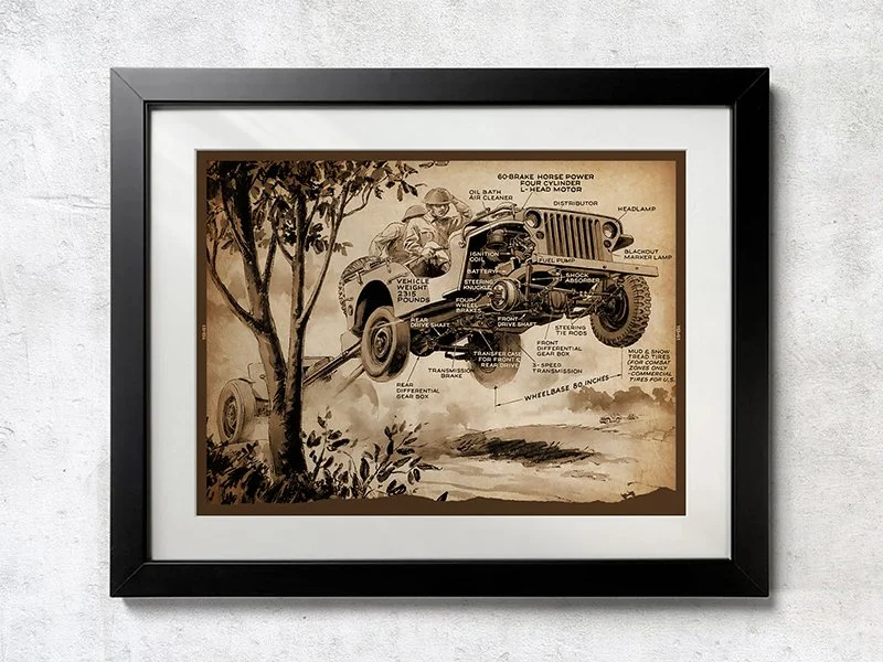 Willys MB Cutaway Cartoon - Unframed Poster Print