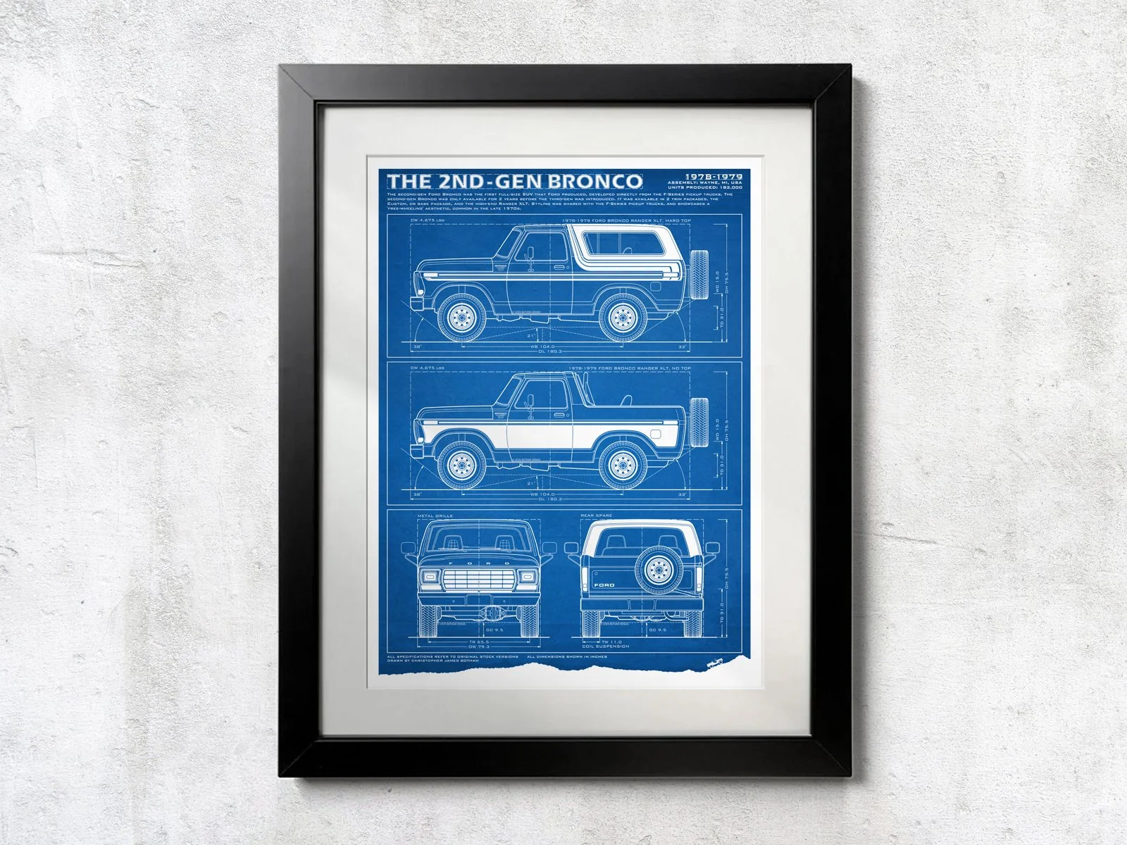 Ford Bronco Second-Gen Blueprint - Unframed Poster Print
