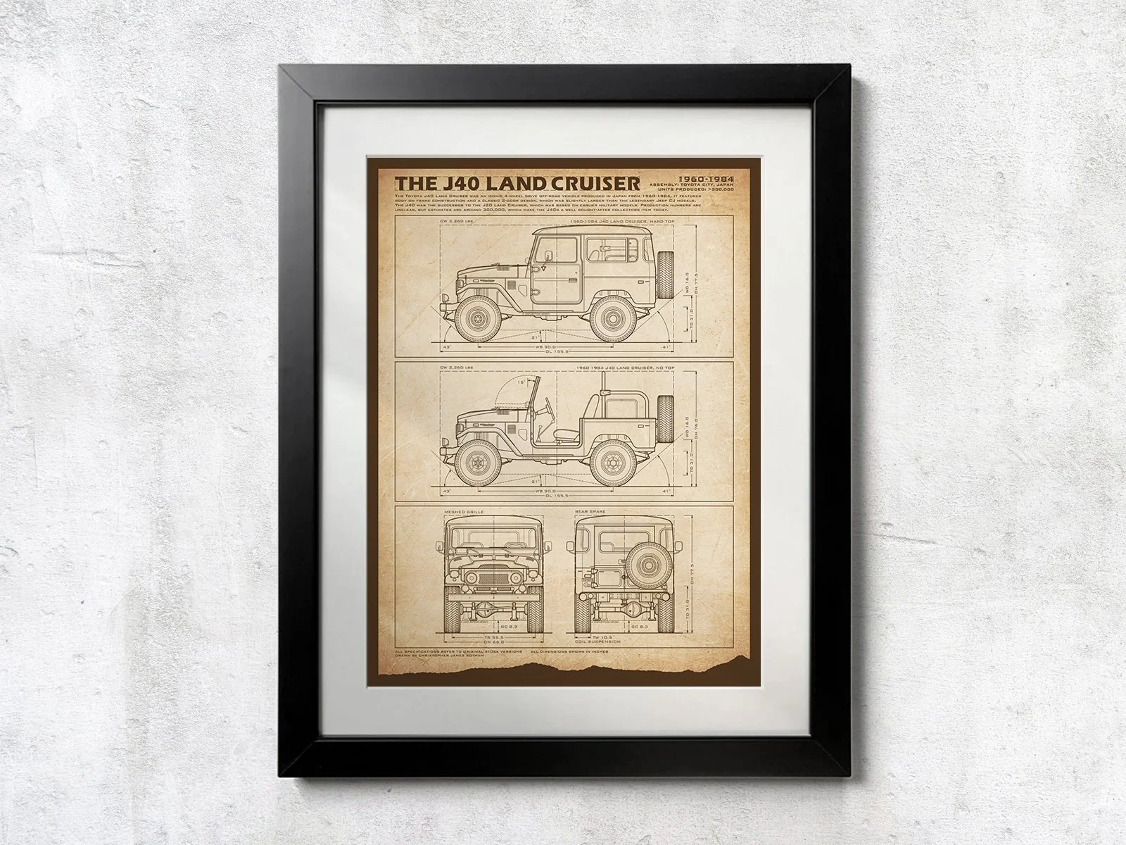 Toyota J40 Land Cruiser Blueprint - Unframed Poster Print