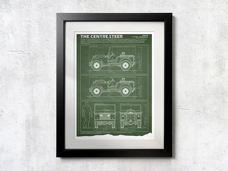 Land Rover Centre Steer Blueprint - Unframed Poster Print