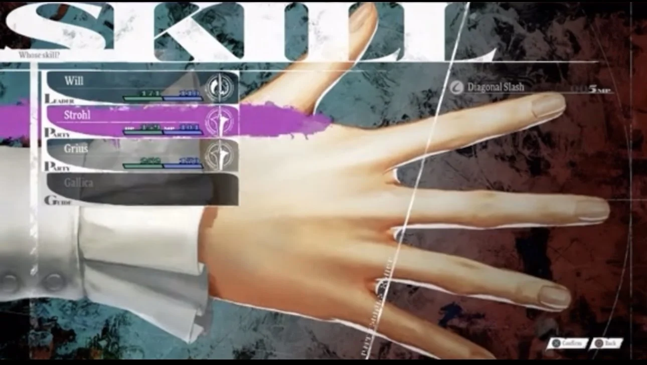 In-game menu screen from the video game 'Sekiro,' showing character health bar, posture bar, and game settings on a background of a person's hand and a textured dark background.