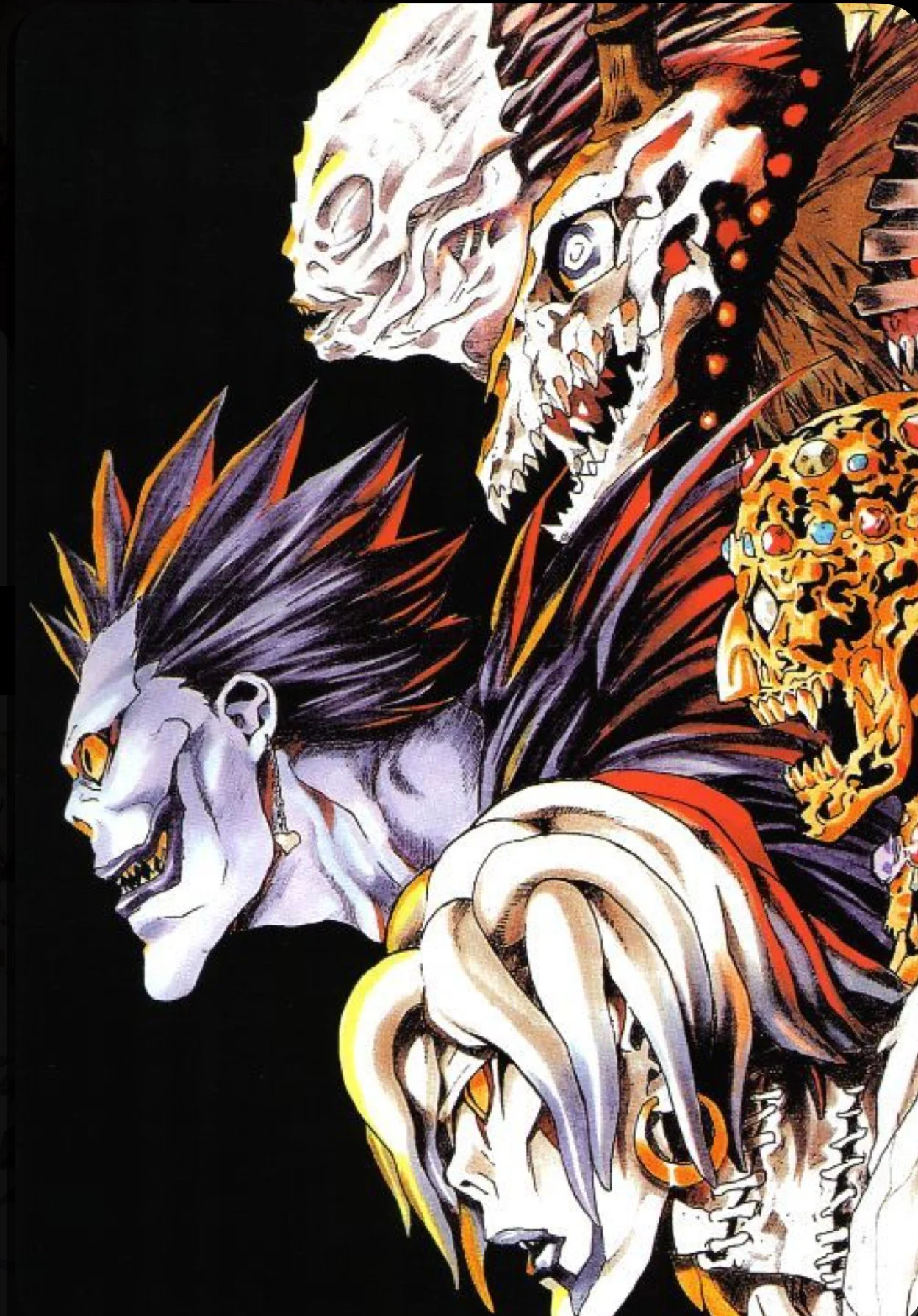 Four characters with monstrous and fierce appearances, characterized by sharp teeth, animalistic features, and vivid, intense colors.