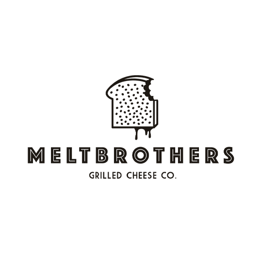 Logo with a slice of bread with grilled cheese inside and the text 'Melt Brothers Grilled Cheese Co.'