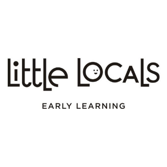 Logo for Little Locals Early Learning program with playful font and smiling face in the letter 'O' of Locals.