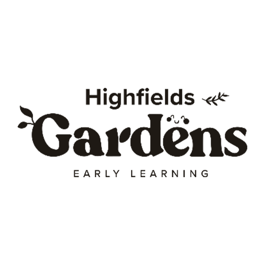 Highfields Gardens Early Learning logo with text and a small leafy branch design.