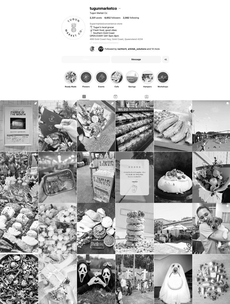 A collage of photos from Tugun Market Co, featuring food, decorations, events, and people.