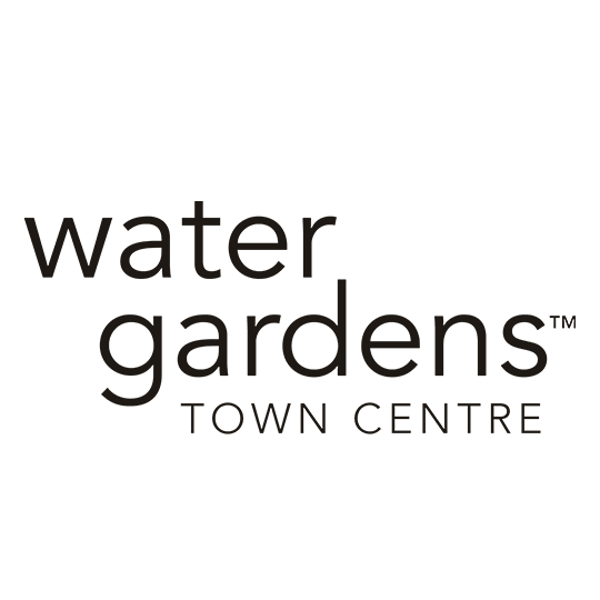 Water Gardens Town Centre logo with the words "water gardens" and "TOWN CENTRE" underneath.