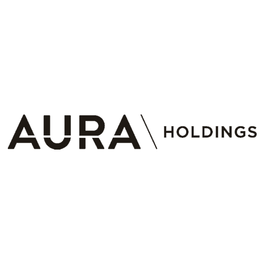 Aura Holdings logo in black text on a white background