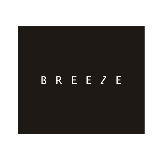 Black background with the word 'BREEZE' in the center, written in thin, black letters.