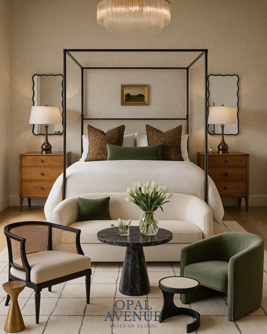 From concept board to rendering.
Slide to see how it started🤍

This is a reminder that bedrooms deserve just as much love as any other space in the home&mdash;you spend 1/3 of your life in there, after all.
Thoughtful layers, elegant details, and a 