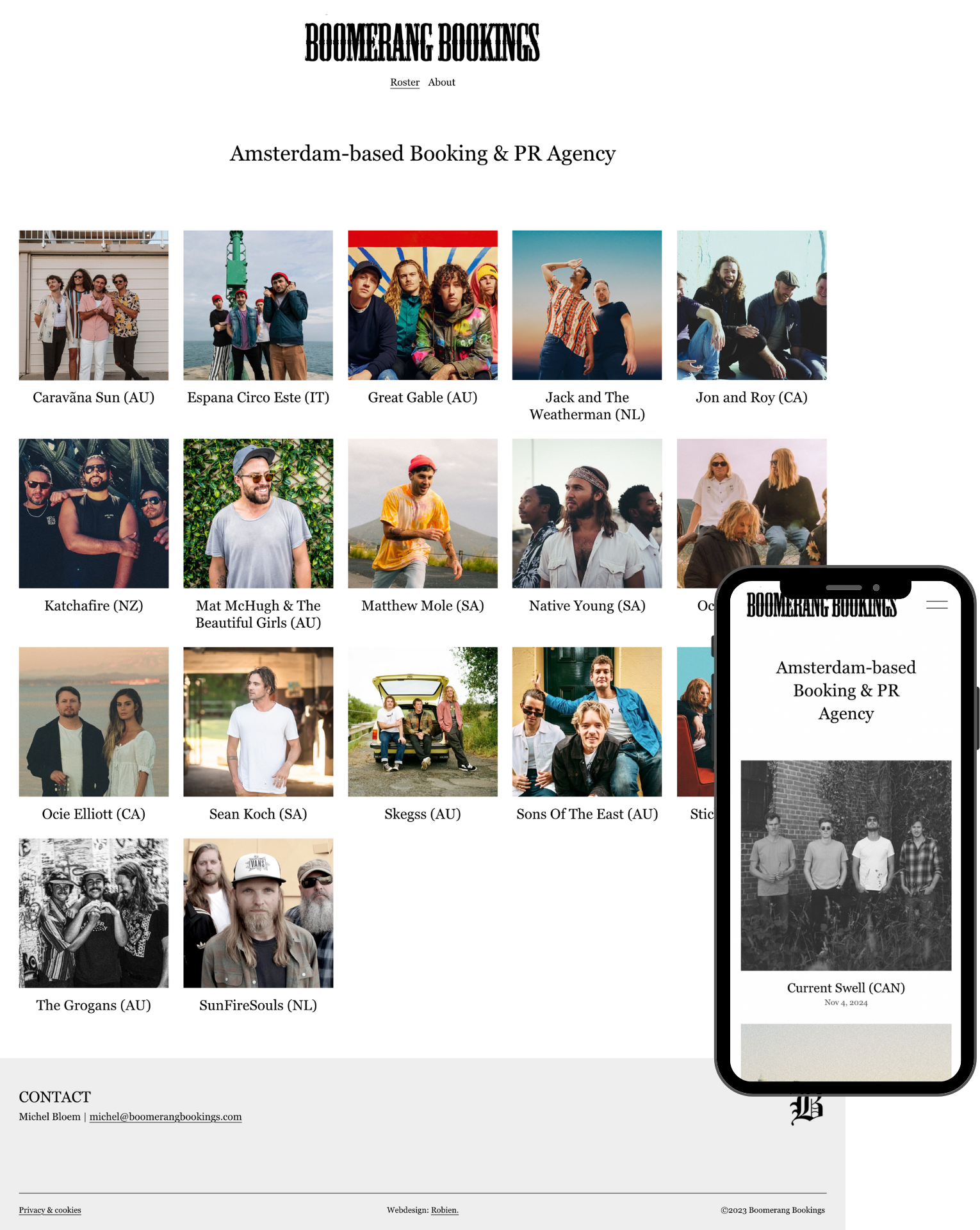 Website van Boomerang Bookings weergegeven op desktop en mobiel