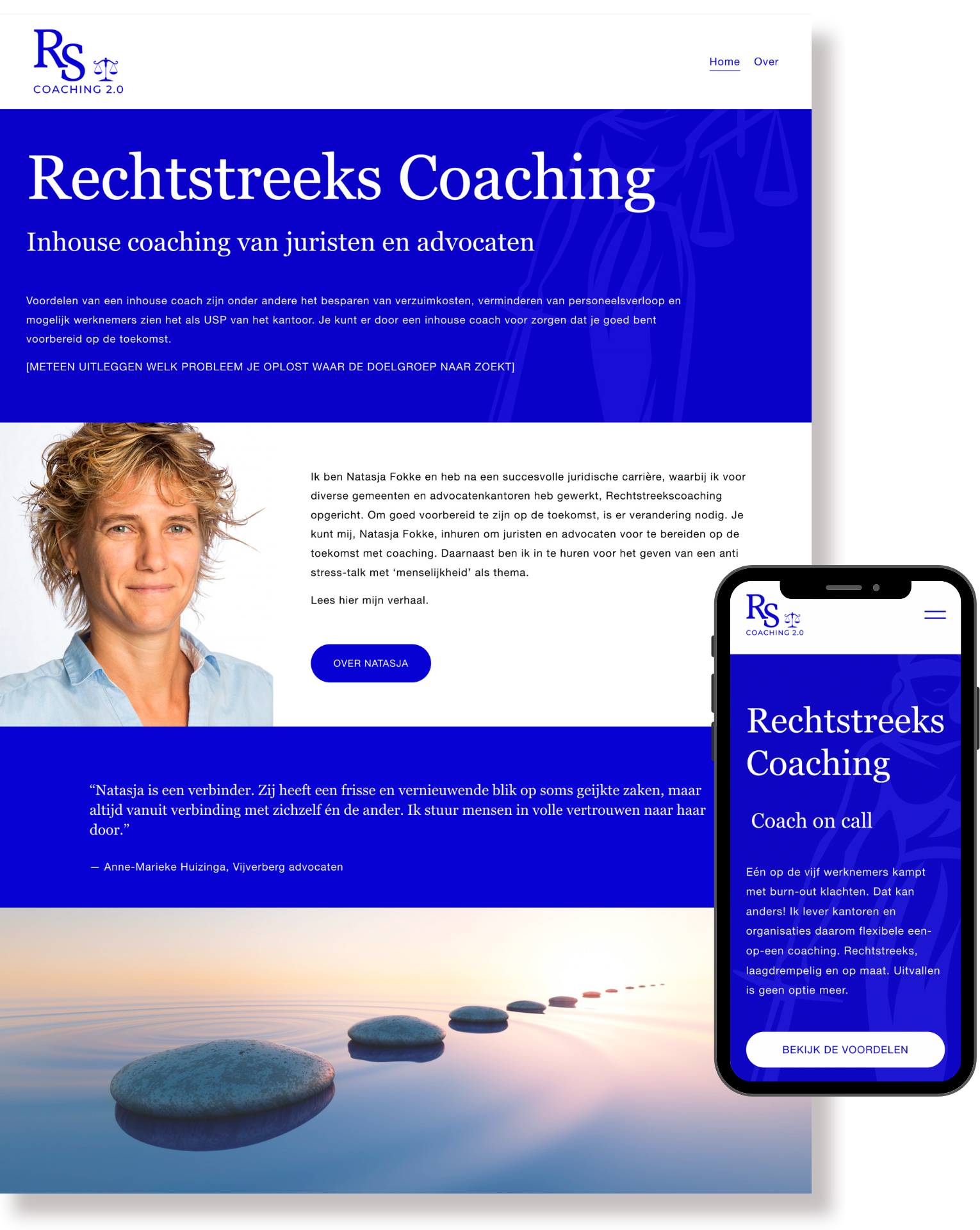 Website van Rechtstreeks Coaching weergegeven op desktop en mobiel