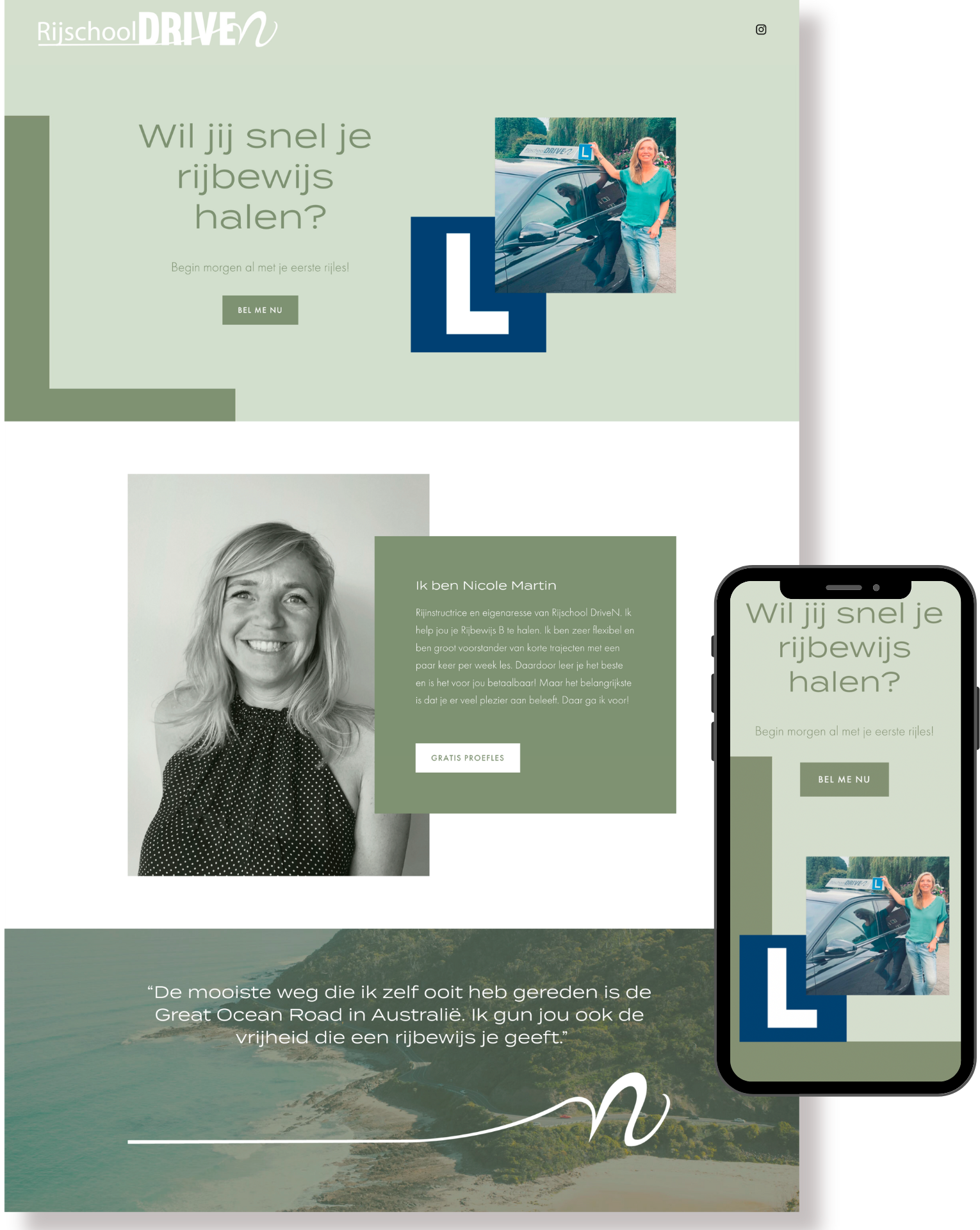Website van Rijschool Driven weergegeven op desktop en mobiel