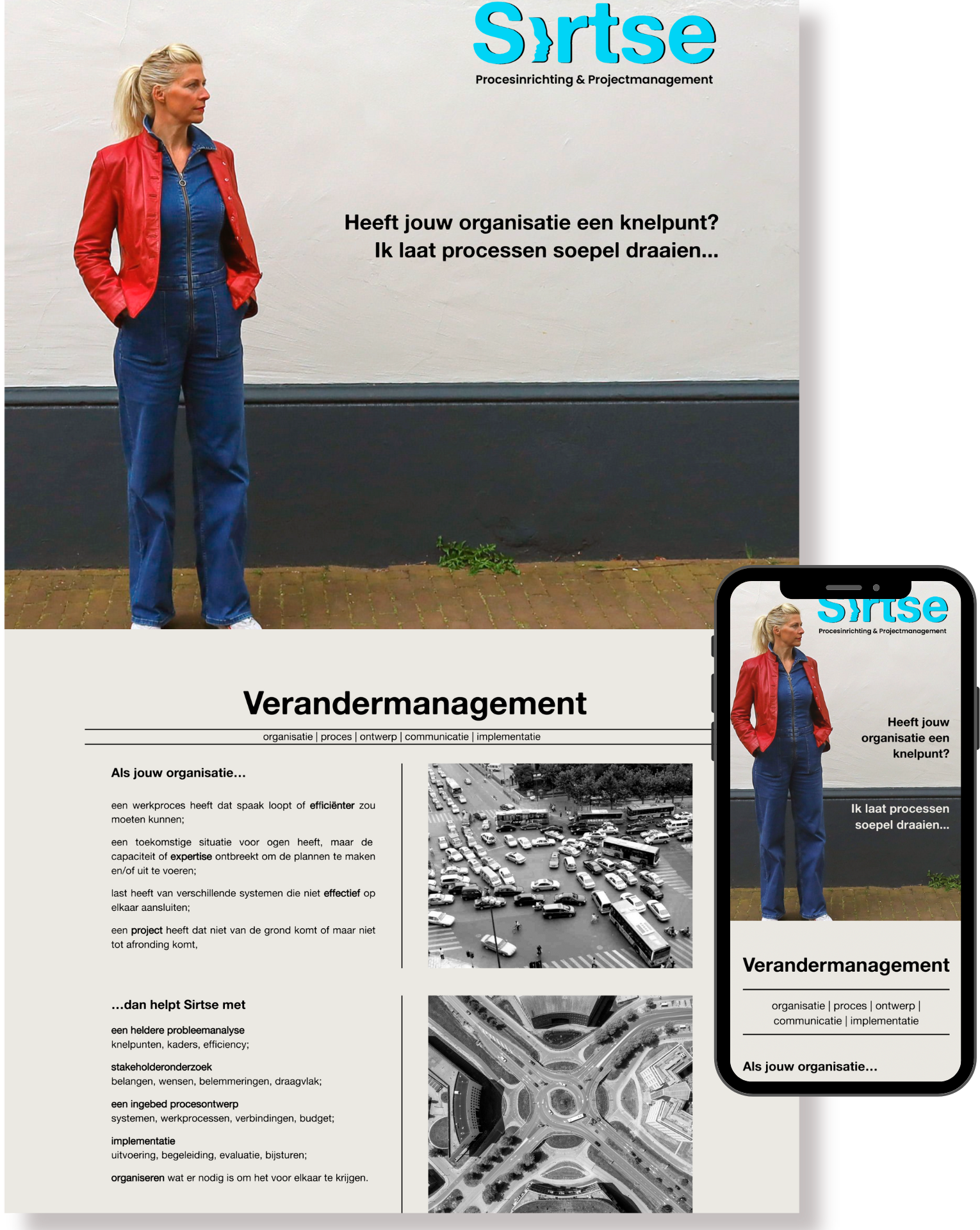 Website van Sirtse weergegeven op desktop en mobiel