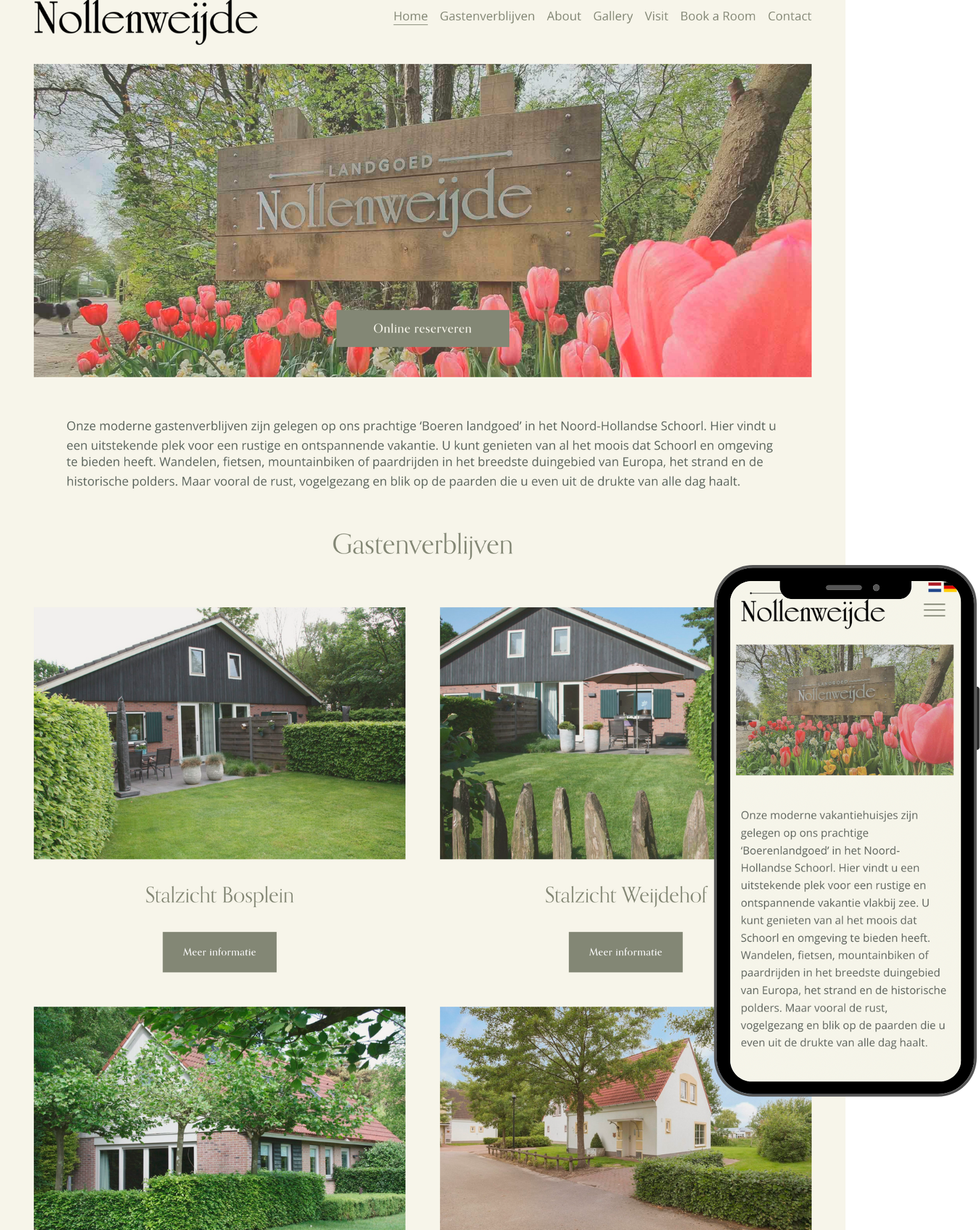 Website van Landgoed Nollenweijde weergegeven op desktop en mobiel