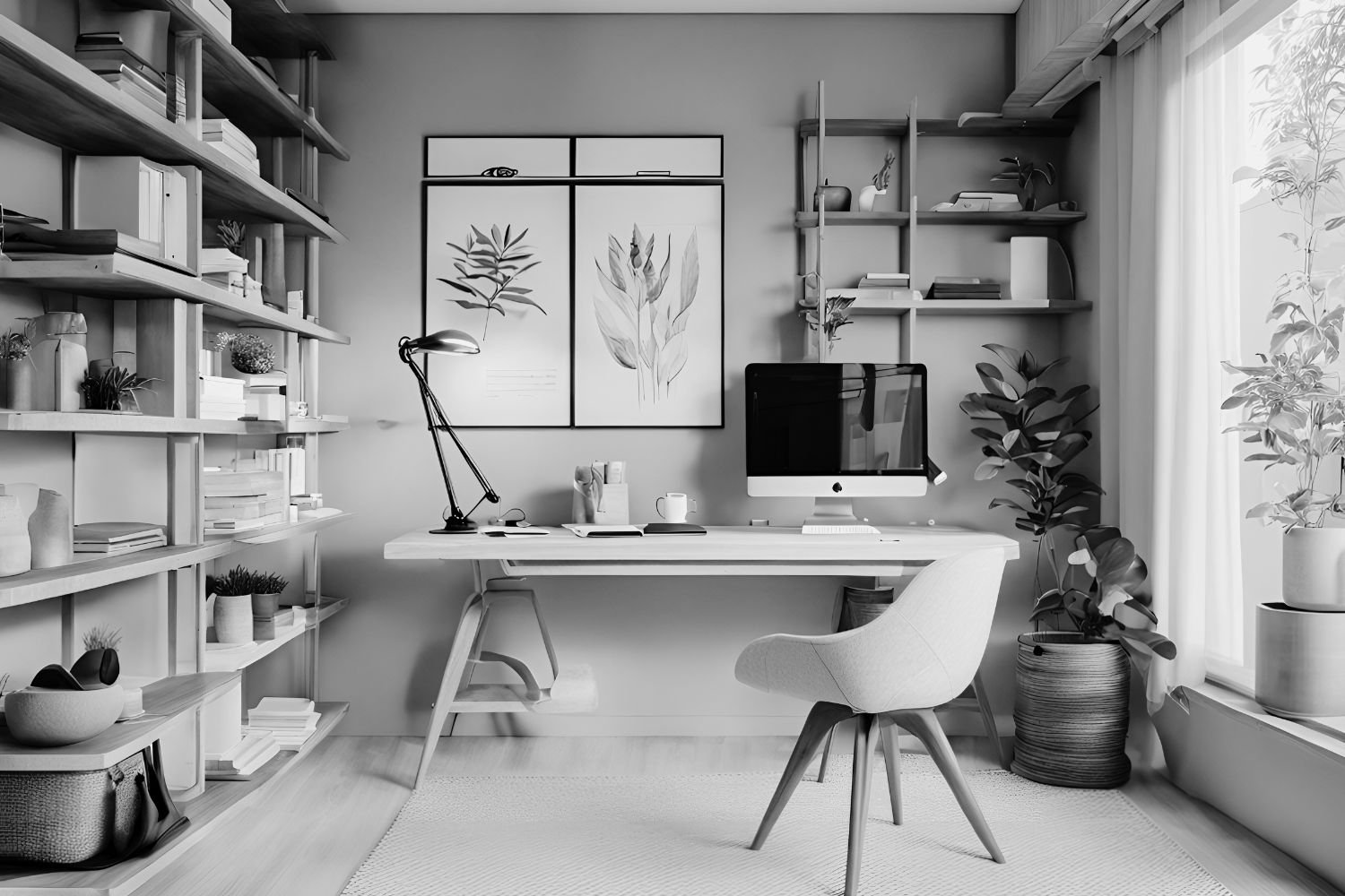 Een kantoorruimte met een computer.