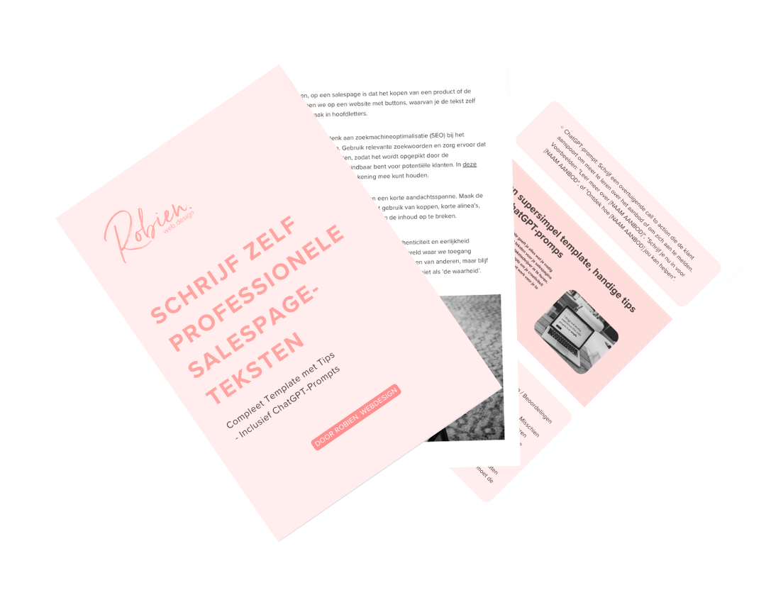 Mockup van drie pagina’s uit een e-book, weergegeven in een waaier.