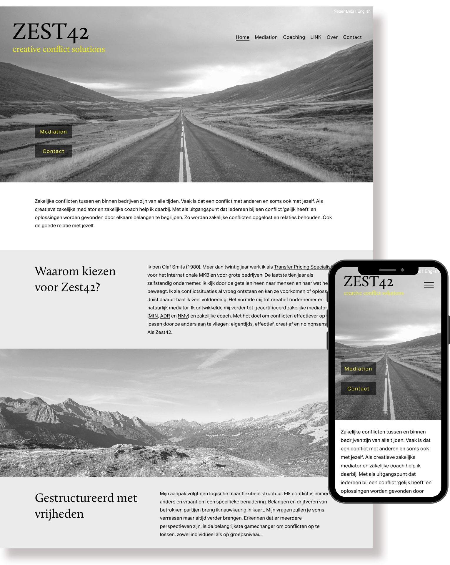 Website van Zest42 weergegeven op desktop en mobiel