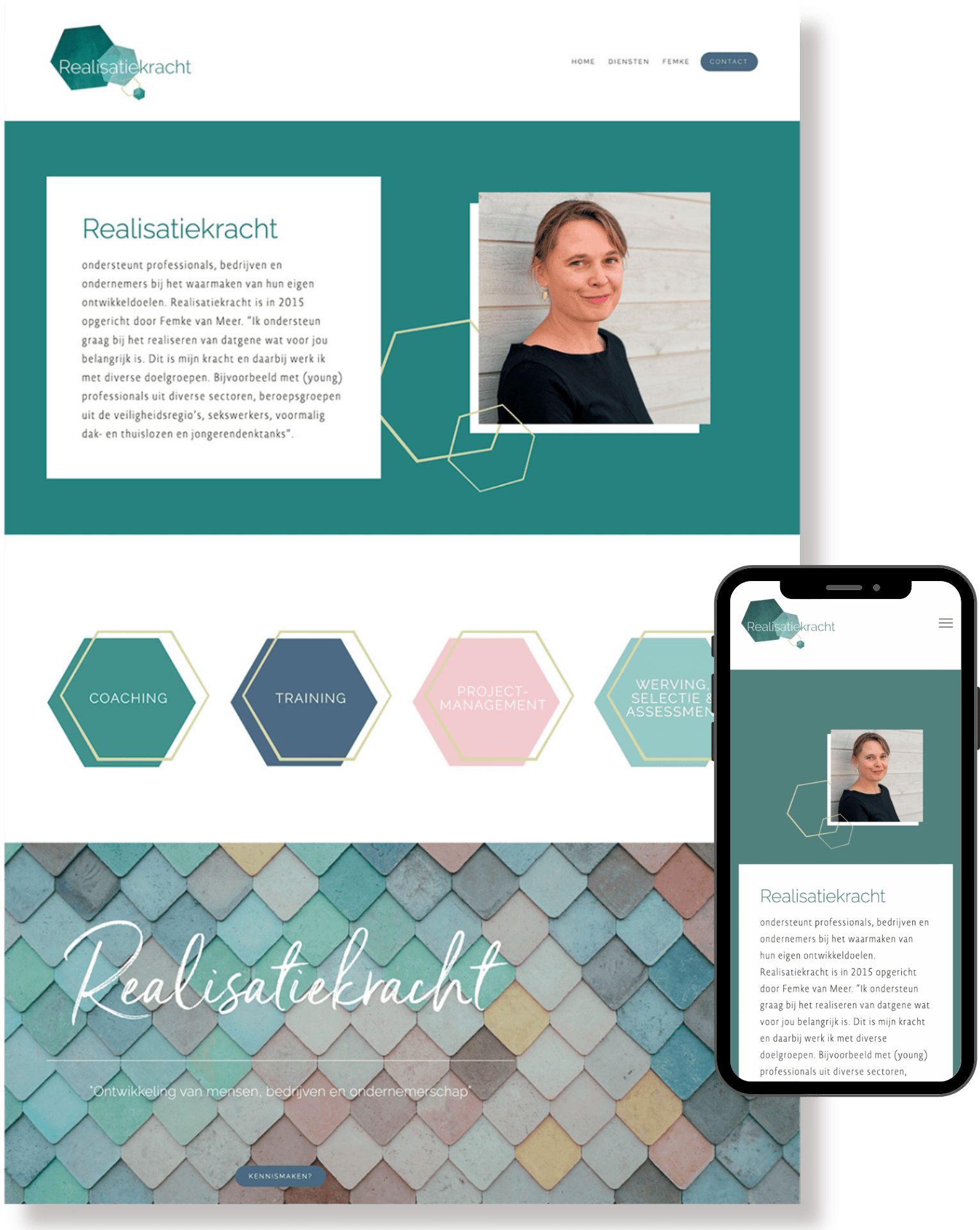 Website van Realisatiekracht weergegeven op desktop en mobiel