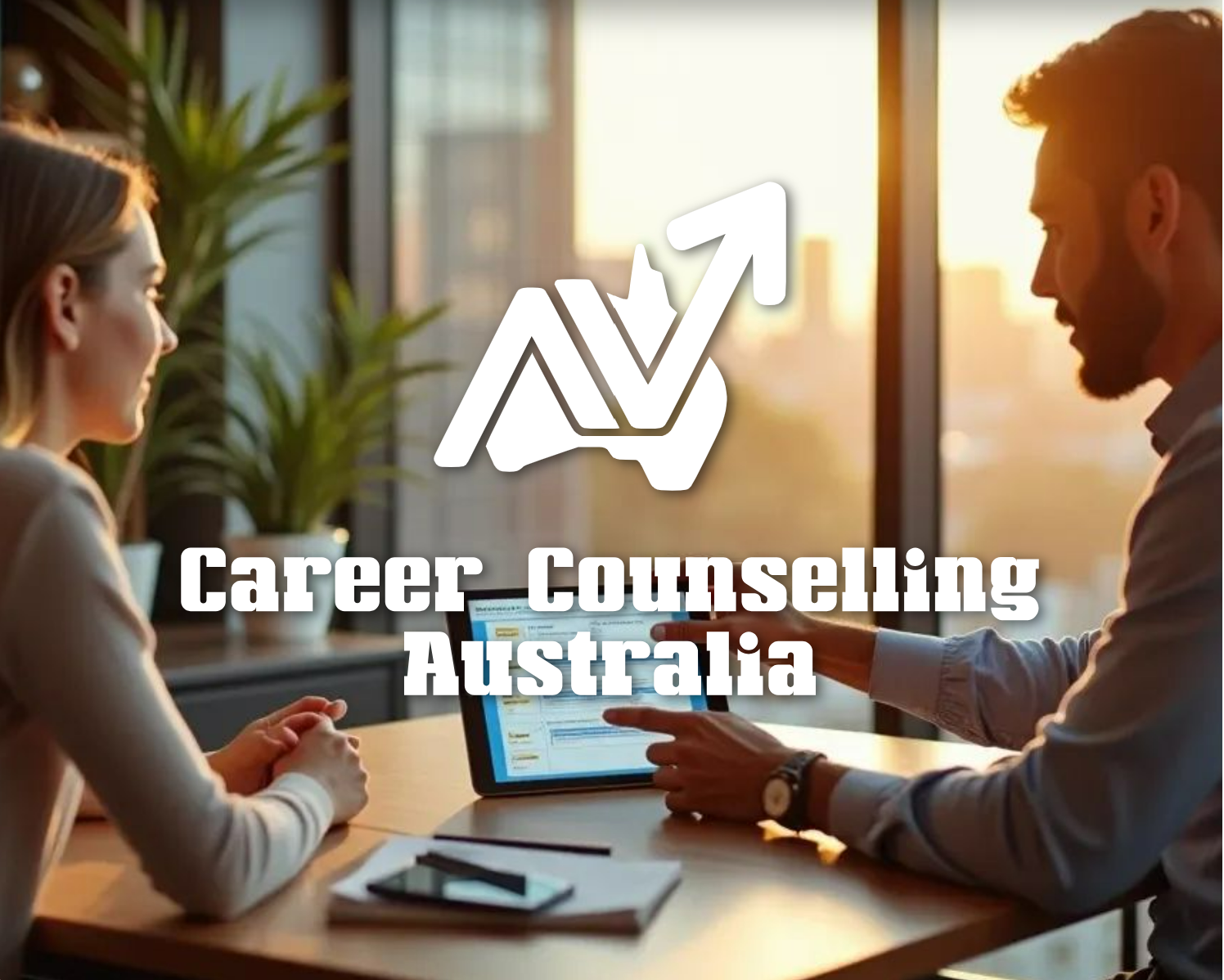 Two people having a career counseling session in an office with large windows, sunlight shining through, and a tablet displaying information on the table. career-counselling-australia-homepage.jpg
-career-counsellor-australia-online.jpg
-high-school-