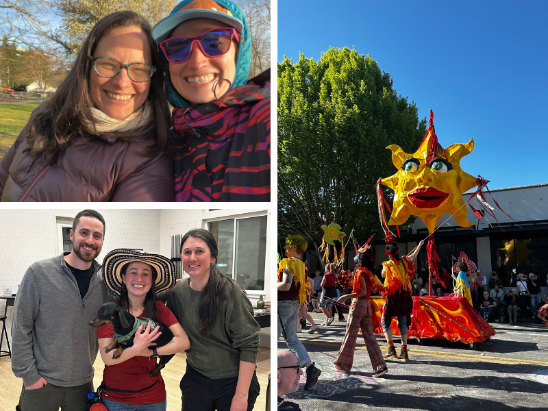 Photo collage of Alejandra and her friends spending time together and enjoying a community event.