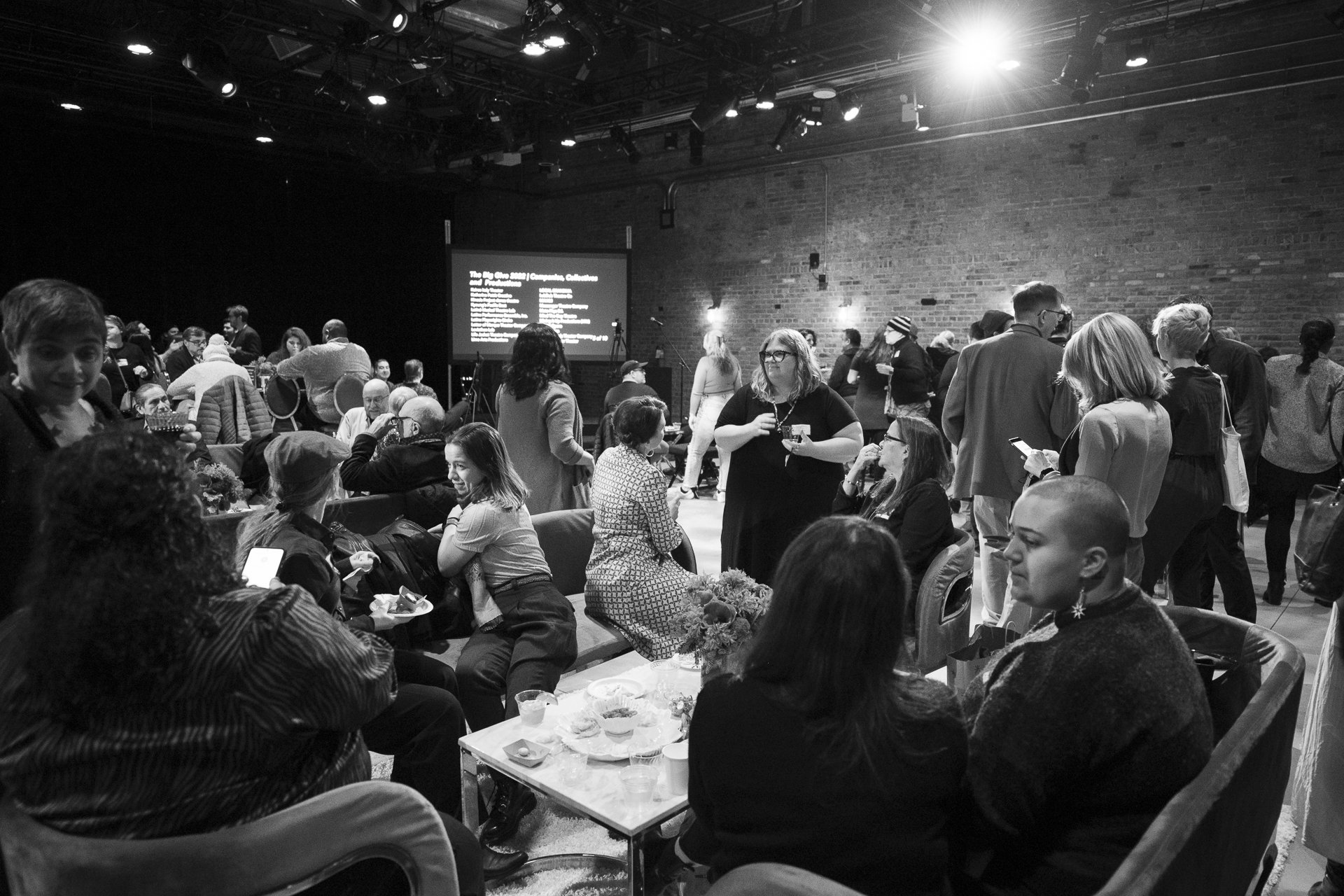  A black and white image from the night that indie space received the grant  